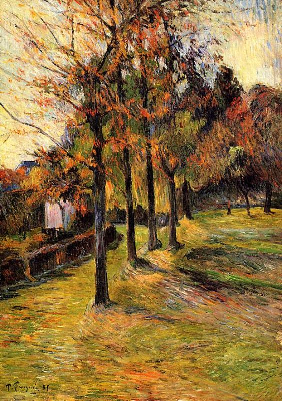 Tree Lined Road, Rouen - Paul Gauguin Painting
